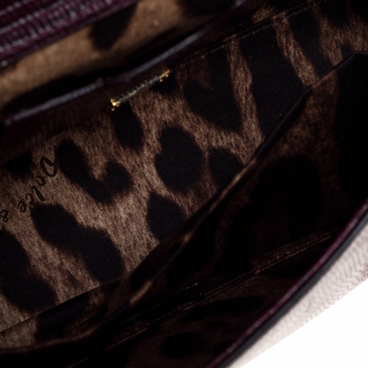 Pre Owned Dolce & Gabbana Burgundy Lizard Embossed Leather Small Miss Sicily Top Handle Bag