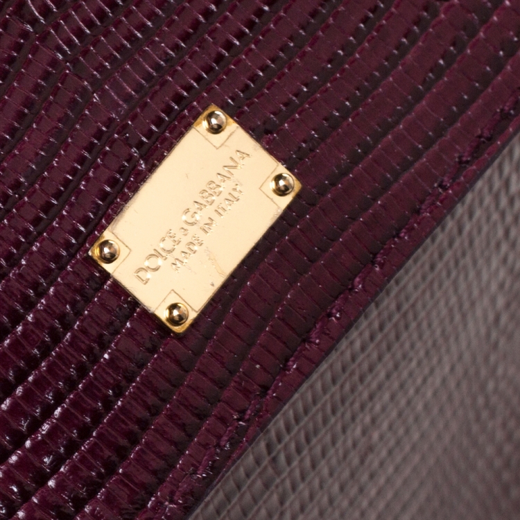 Pre Owned Dolce & Gabbana Burgundy Lizard Embossed Leather Small Miss Sicily Top Handle Bag