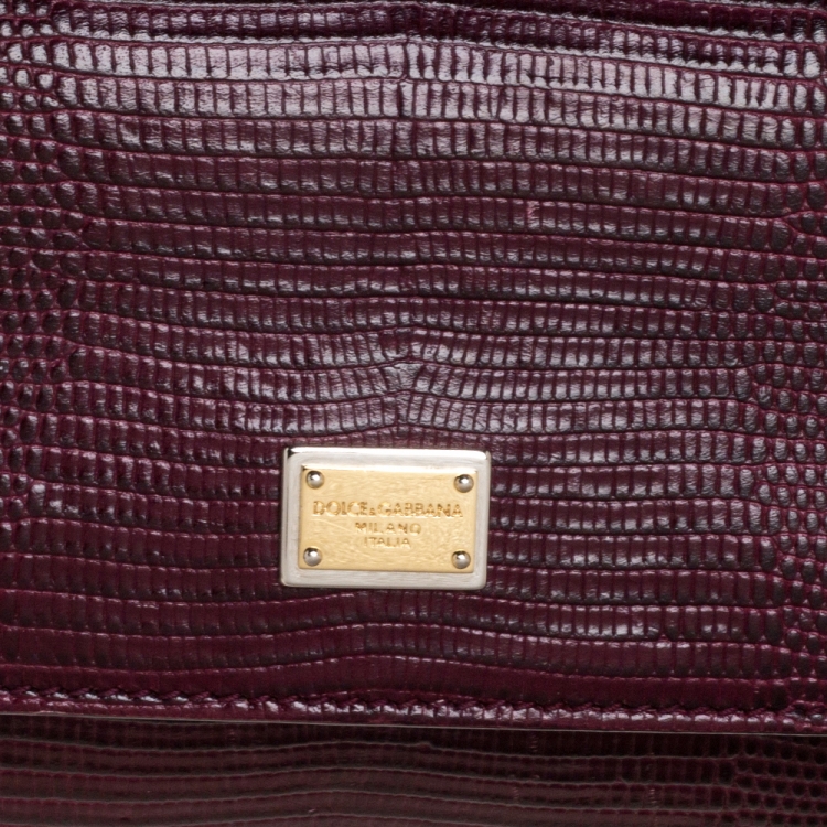 Pre Owned Dolce & Gabbana Burgundy Lizard Embossed Leather Small Miss Sicily Top Handle Bag