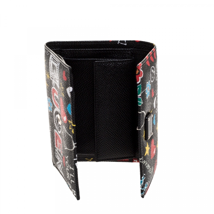 Pre Owned Dolce & Gabbana Multicolor Graffiti Print Leather Trifold Wallet