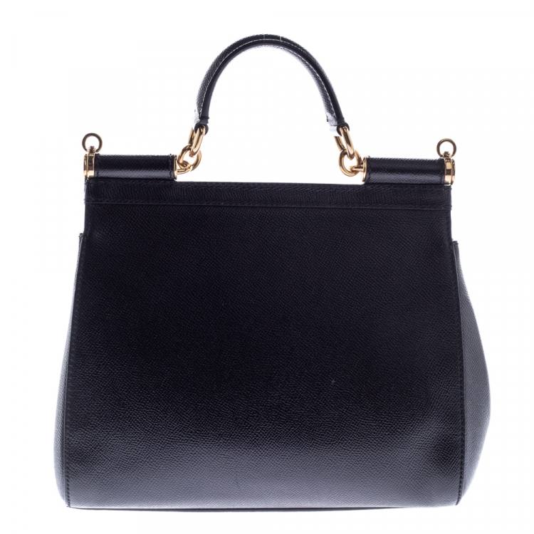 Pre Owned Dolce & Gabbana Black Leather Medium Miss Sicily Top Handle Bag