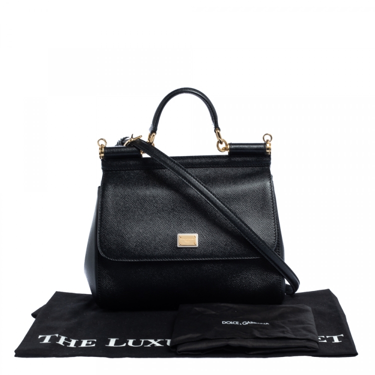 Pre Owned Dolce & Gabbana Black Leather Medium Miss Sicily Top Handle Bag