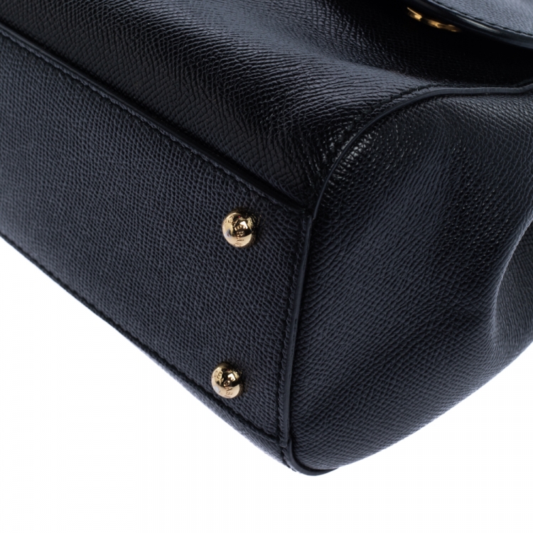 Pre Owned Dolce & Gabbana Black Leather Medium Miss Sicily Top Handle Bag