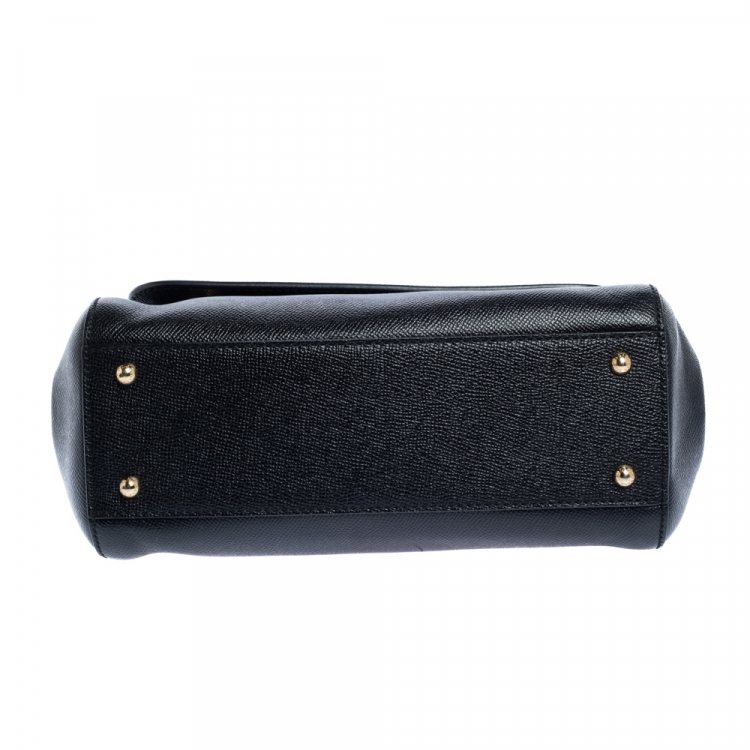 Pre Owned Dolce & Gabbana Black Leather Medium Miss Sicily Top Handle Bag