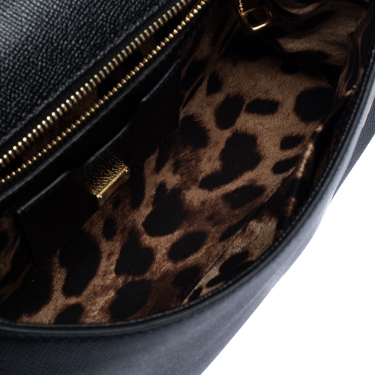 Pre Owned Dolce & Gabbana Black Leather Medium Miss Sicily Top Handle Bag