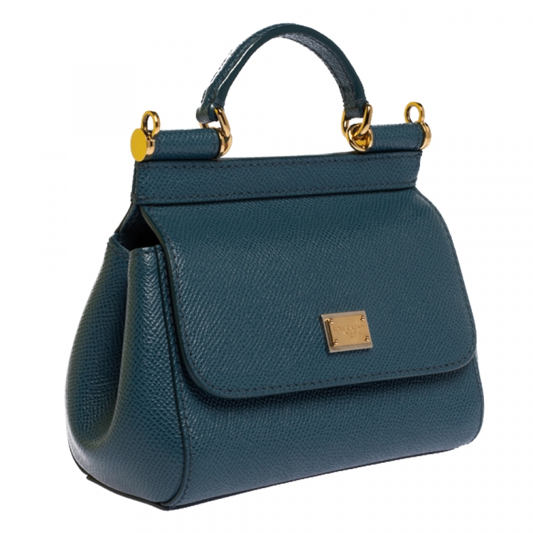 Pre Owned Dolce & Gabbana Blue Leather Mini Miss Sicily Crossbody Bag