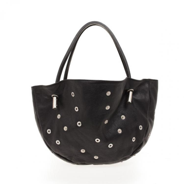 Pre Owned Dolce and Gabbana Black Leather Studded Hobo