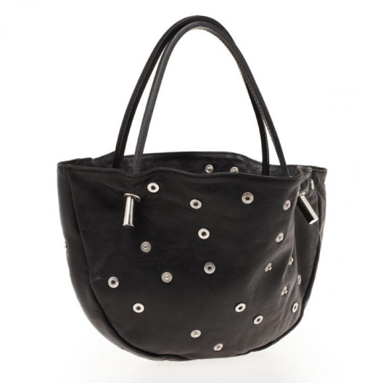Pre Owned Dolce and Gabbana Black Leather Studded Hobo