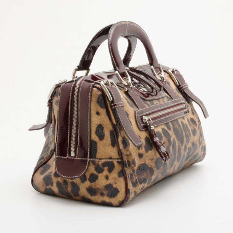 Pre Owned Dolce and Gabanna Leopard Satin 'Miss Easy Way' Mini Boston Bag