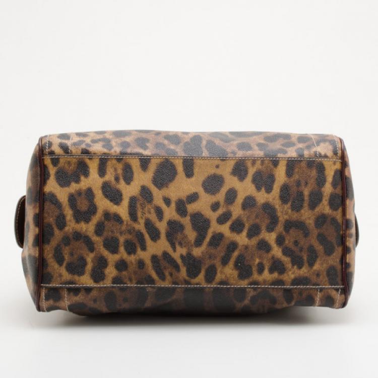 Pre Owned Dolce and Gabanna Leopard Satin 'Miss Easy Way' Mini Boston Bag