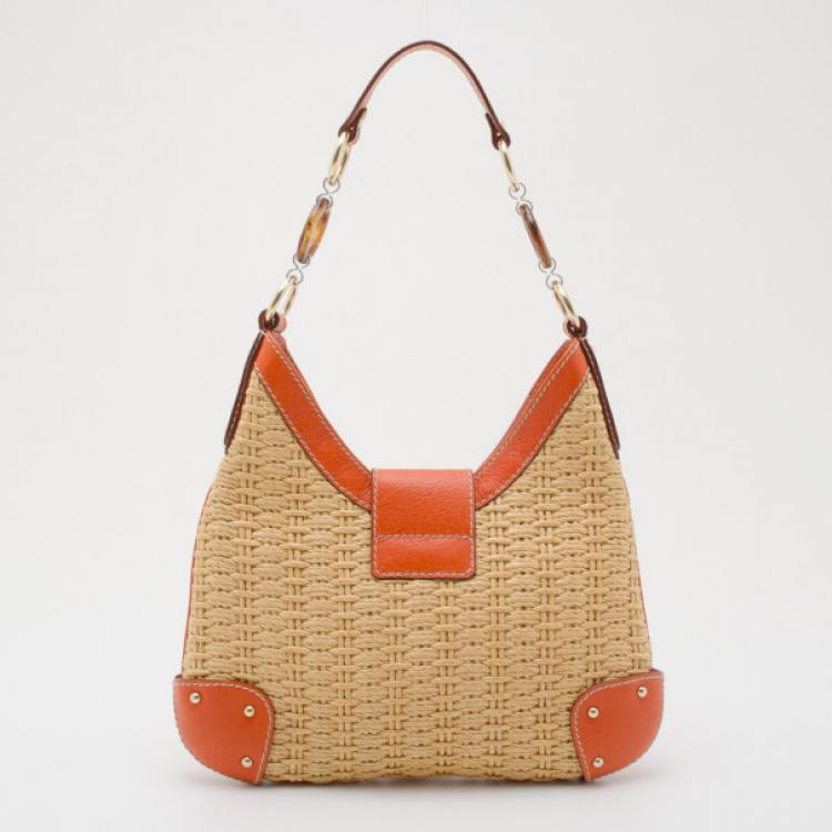 Pre Owned Dolce and Gabbana Woven Hobo with Orange Trim