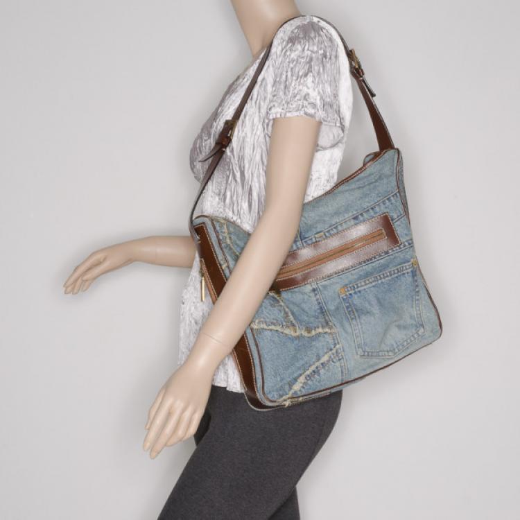 Pre Owned Dolce and Gabbana Distressed Denim Hobo