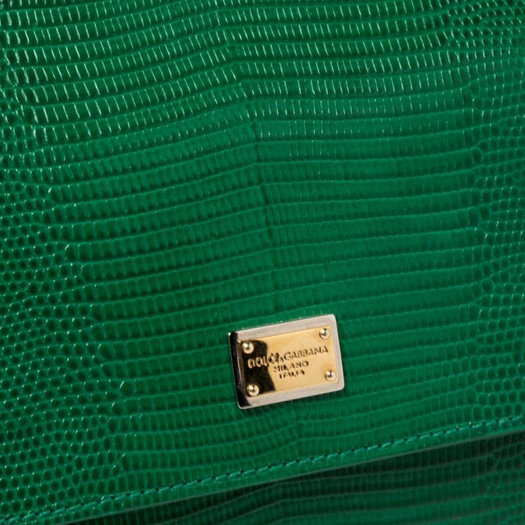 Pre Owned Dolce and Gabbana Green Lizard Embossed Leather Small Miss Sicily Top Handle Bag