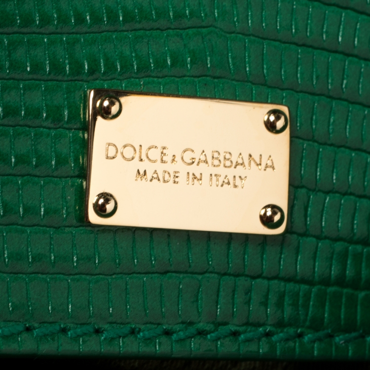 Pre Owned Dolce and Gabbana Green Lizard Embossed Leather Small Miss Sicily Top Handle Bag