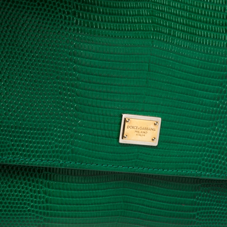 Pre Owned Dolce and Gabbana Green Lizard Embossed Leather Small Miss Sicily Top Handle Bag