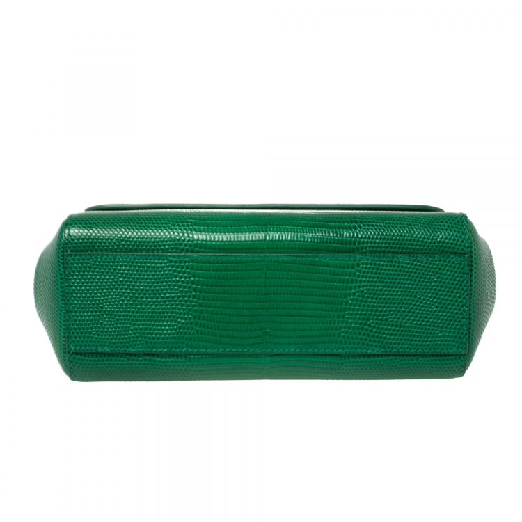 Pre Owned Dolce and Gabbana Green Lizard Embossed Leather Small Miss Sicily Top Handle Bag