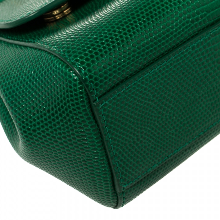 Pre Owned Dolce and Gabbana Green Lizard Embossed Leather Small Miss Sicily Top Handle Bag