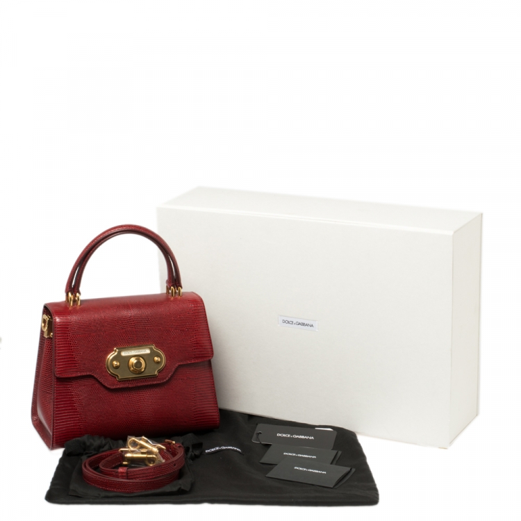Pre Owned Dolce & Gabbana Red Lizard Embossed Leather Welcome Top Handle Bag
