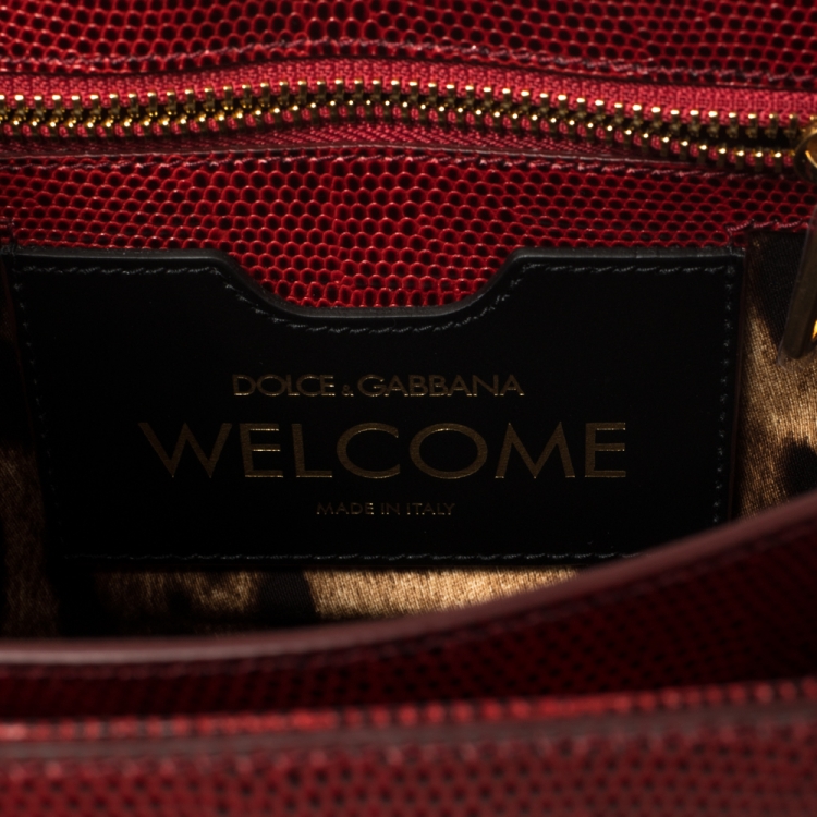 Pre Owned Dolce & Gabbana Red Lizard Embossed Leather Welcome Top Handle Bag