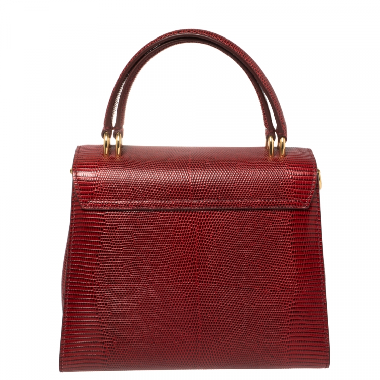 Pre Owned Dolce & Gabbana Red Lizard Embossed Leather Welcome Top Handle Bag