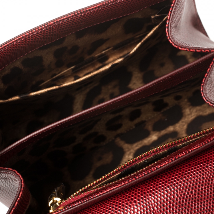 Pre Owned Dolce & Gabbana Red Lizard Embossed Leather Welcome Top Handle Bag