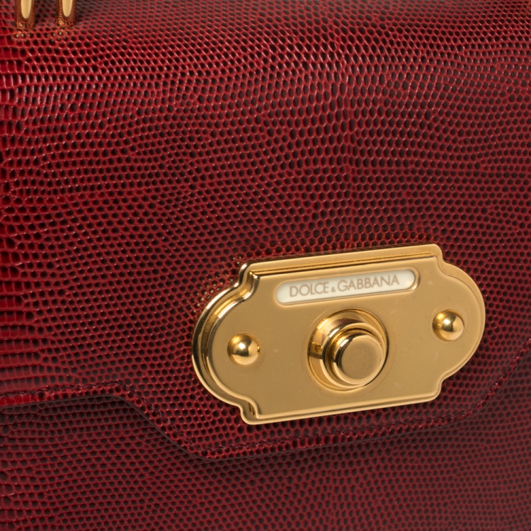 Pre Owned Dolce & Gabbana Red Lizard Embossed Leather Welcome Top Handle Bag