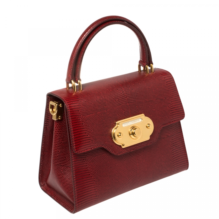 Pre Owned Dolce & Gabbana Red Lizard Embossed Leather Welcome Top Handle Bag