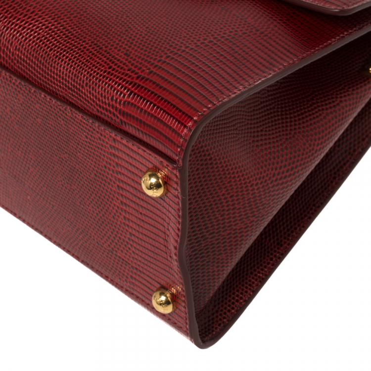 Pre Owned Dolce & Gabbana Red Lizard Embossed Leather Welcome Top Handle Bag