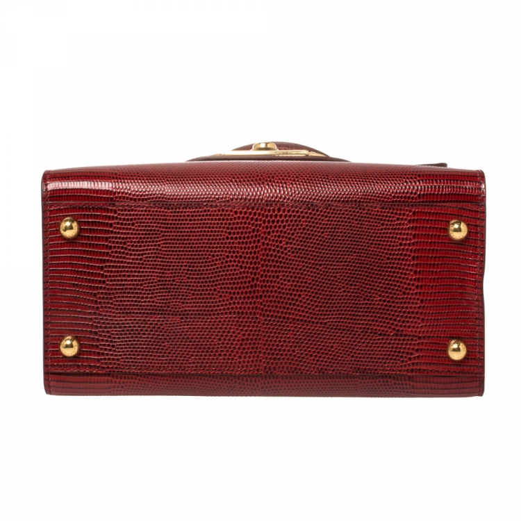 Pre Owned Dolce & Gabbana Red Lizard Embossed Leather Welcome Top Handle Bag