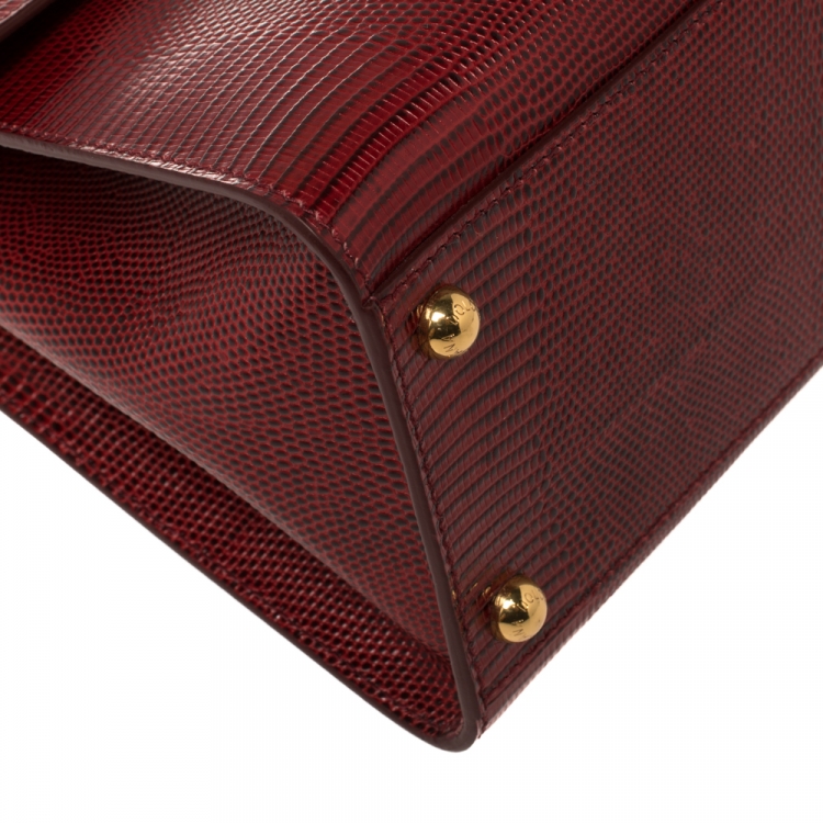 Pre Owned Dolce & Gabbana Red Lizard Embossed Leather Welcome Top Handle Bag