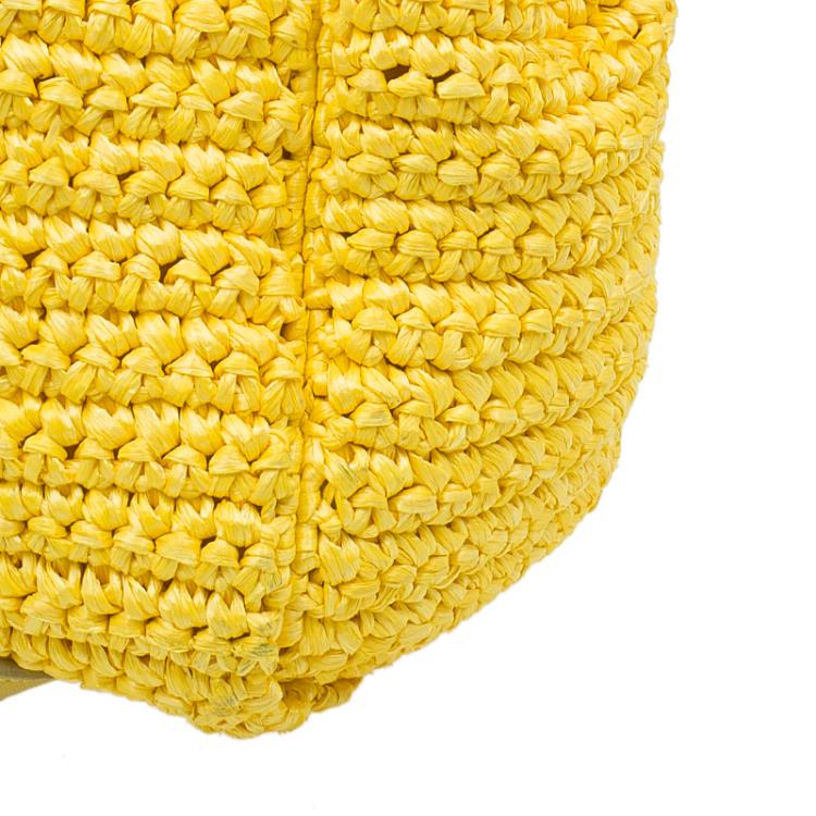 Pre Owned Dolce and Gabbana Yellow Woven Raffia Miss Sicily Tote Bag