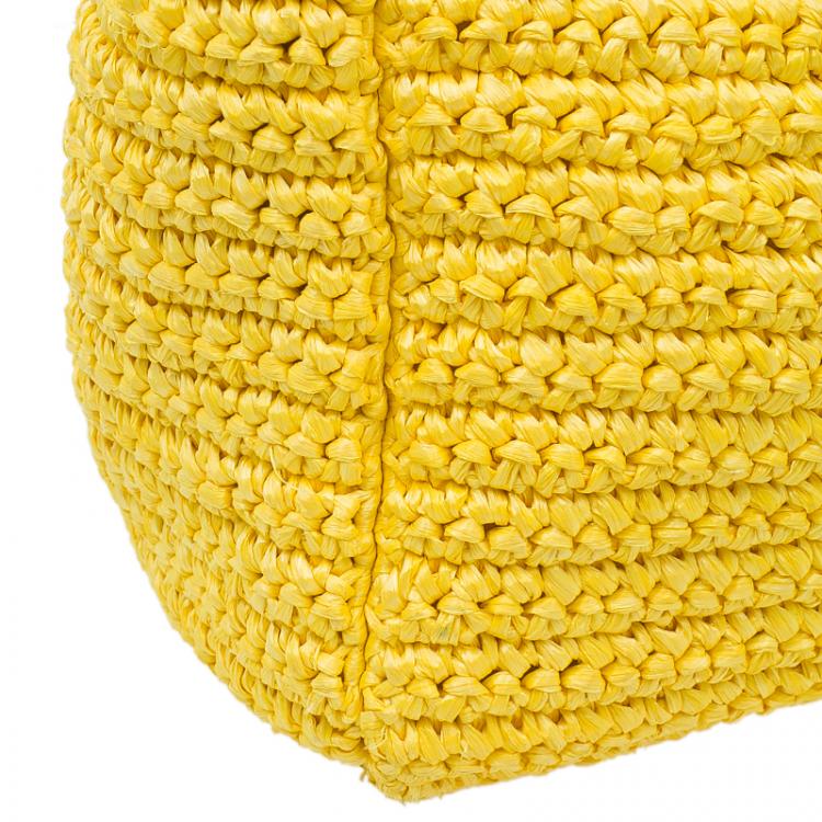 Pre Owned Dolce and Gabbana Yellow Woven Raffia Miss Sicily Tote Bag