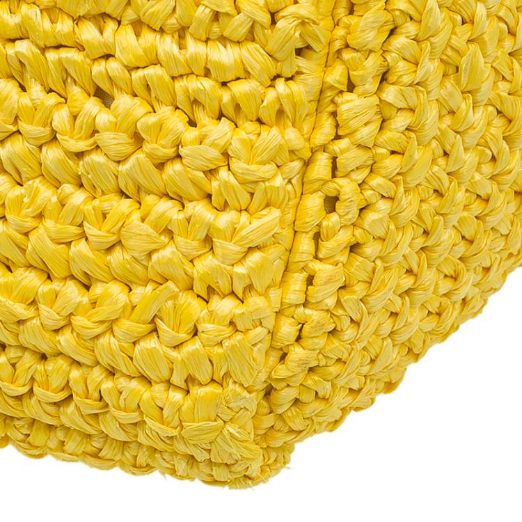 Pre Owned Dolce and Gabbana Yellow Woven Raffia Miss Sicily Tote Bag