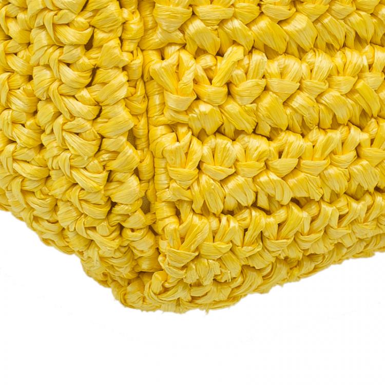 Pre Owned Dolce and Gabbana Yellow Woven Raffia Miss Sicily Tote Bag