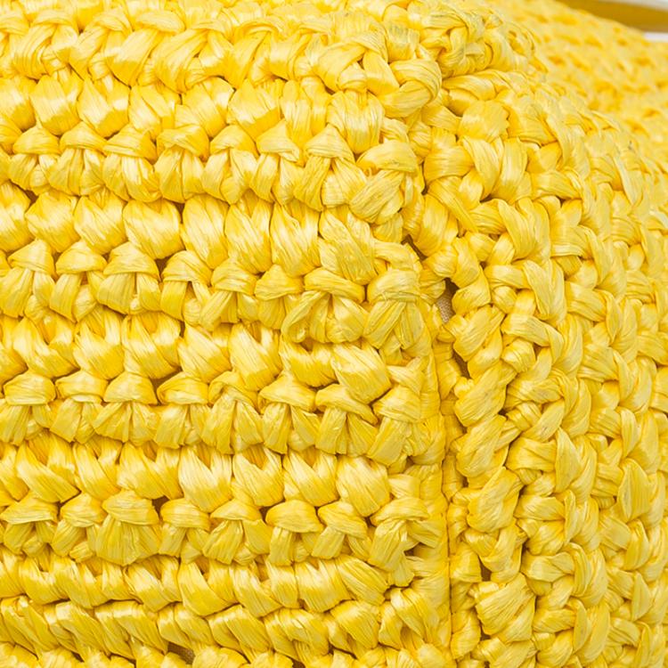Pre Owned Dolce and Gabbana Yellow Woven Raffia Miss Sicily Tote Bag