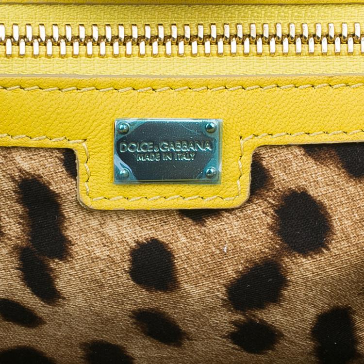 Pre Owned Dolce and Gabbana Yellow Woven Raffia Miss Sicily Tote Bag