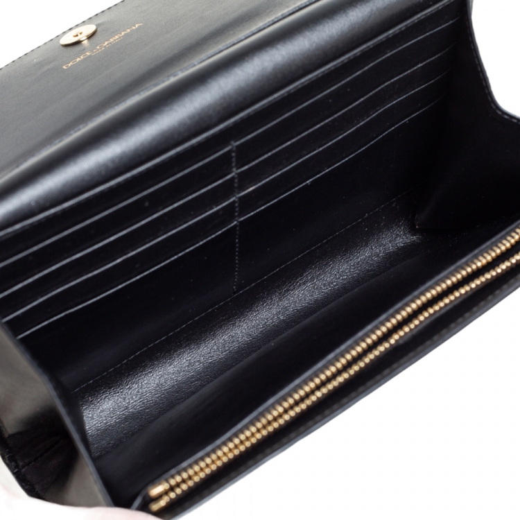 Pre Owned Dolce & Gabbana Black Lizard Embossed Leather Wallet on Chain