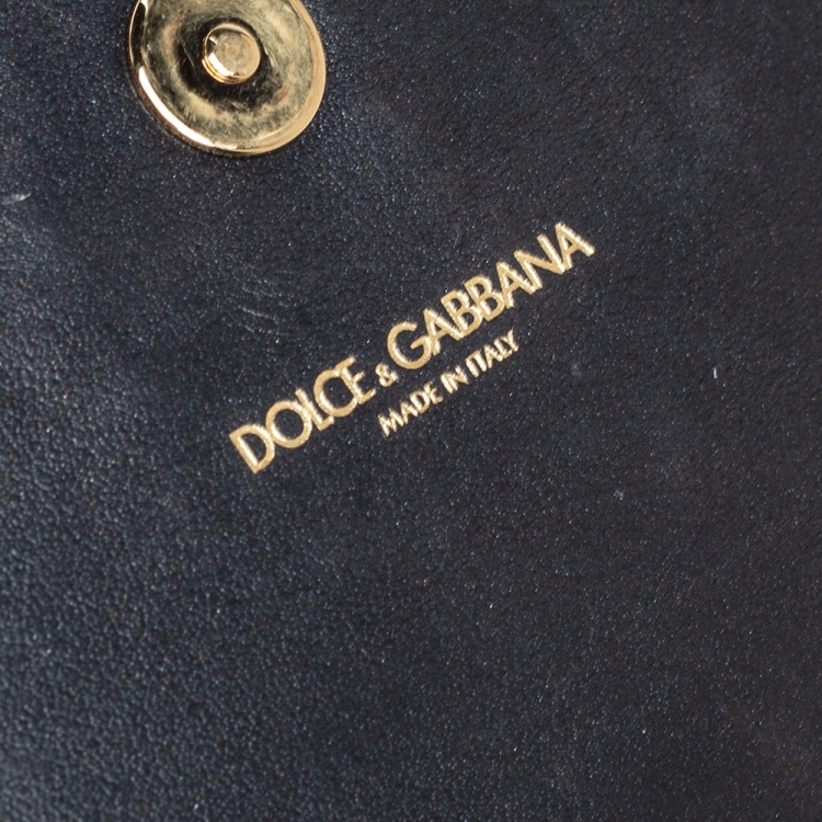 Pre Owned Dolce & Gabbana Black Lizard Embossed Leather Wallet on Chain