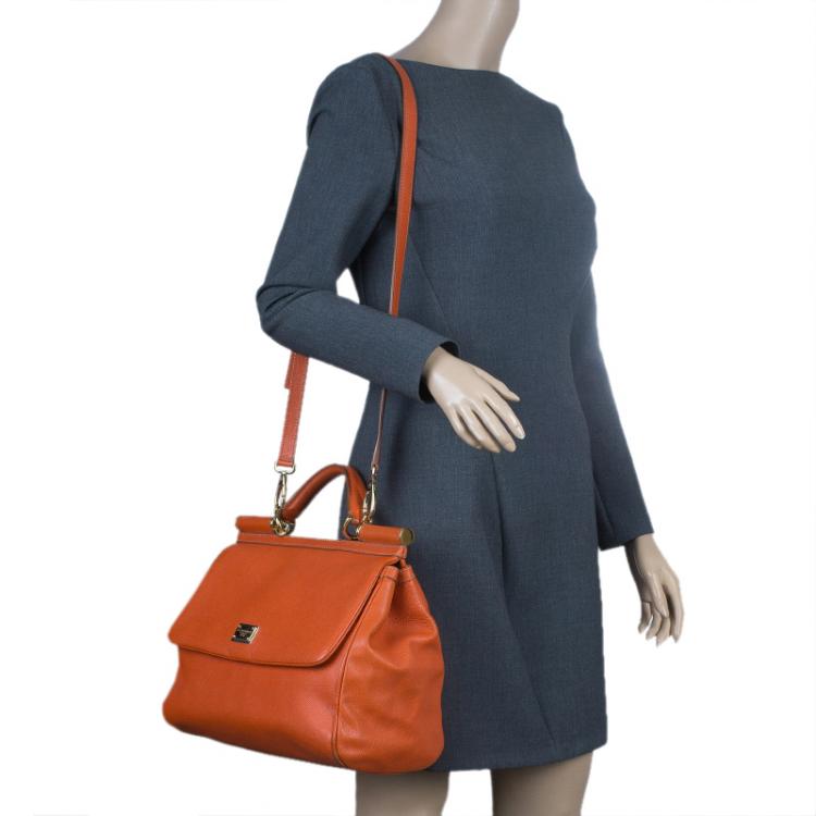 Pre Owned Dolce and Gabbana Orange Leather Medium Miss Sicily Tote