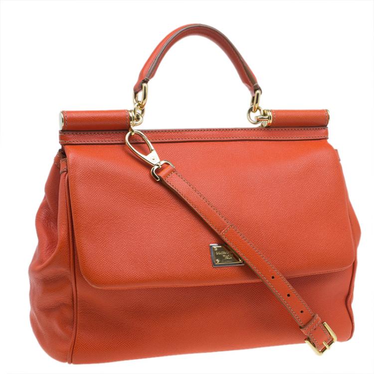 Pre Owned Dolce and Gabbana Orange Leather Medium Miss Sicily Tote