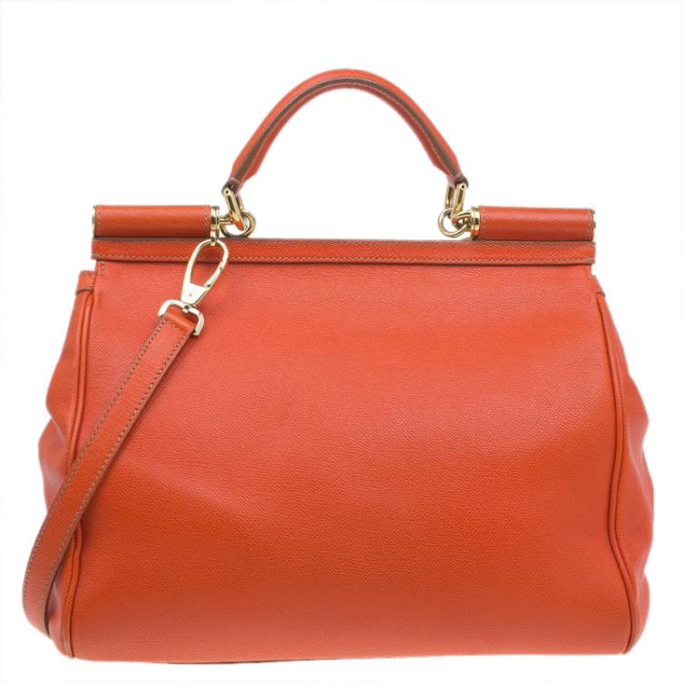 Pre Owned Dolce and Gabbana Orange Leather Medium Miss Sicily Tote