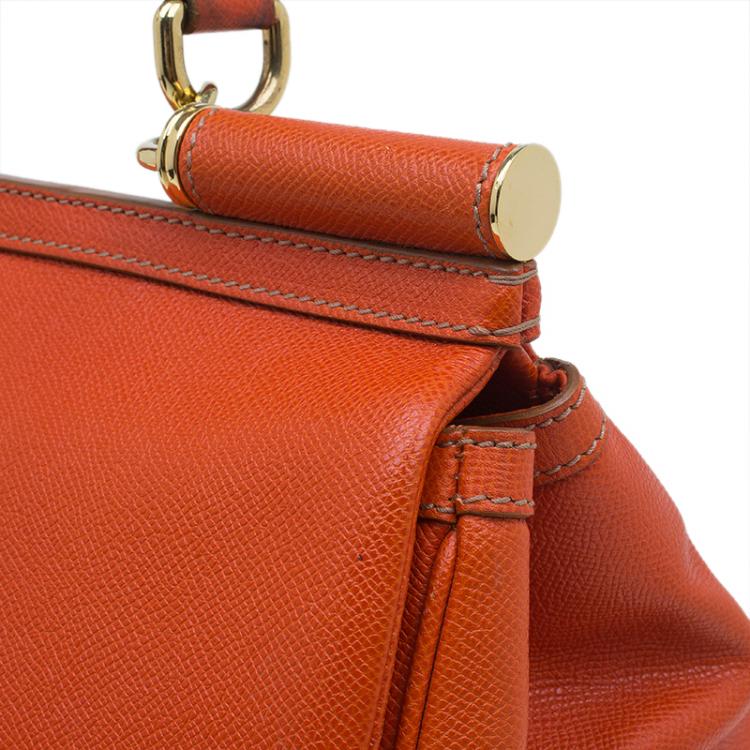 Pre Owned Dolce and Gabbana Orange Leather Medium Miss Sicily Tote