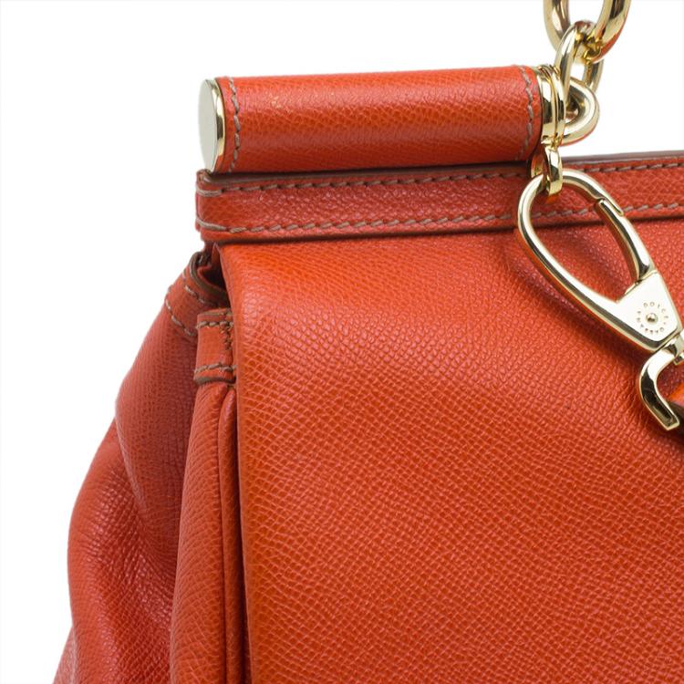 Pre Owned Dolce and Gabbana Orange Leather Medium Miss Sicily Tote