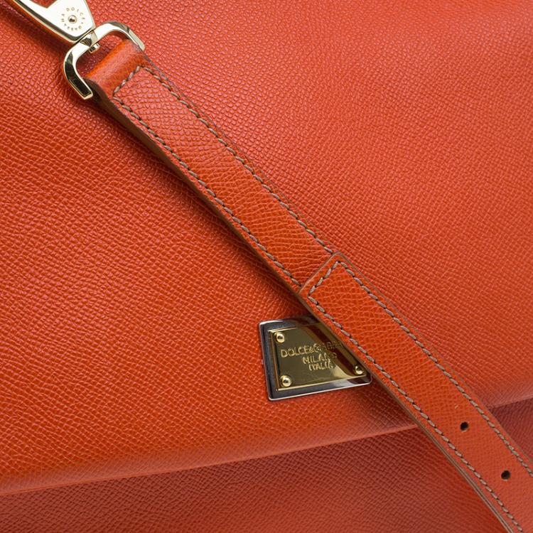 Pre Owned Dolce and Gabbana Orange Leather Medium Miss Sicily Tote
