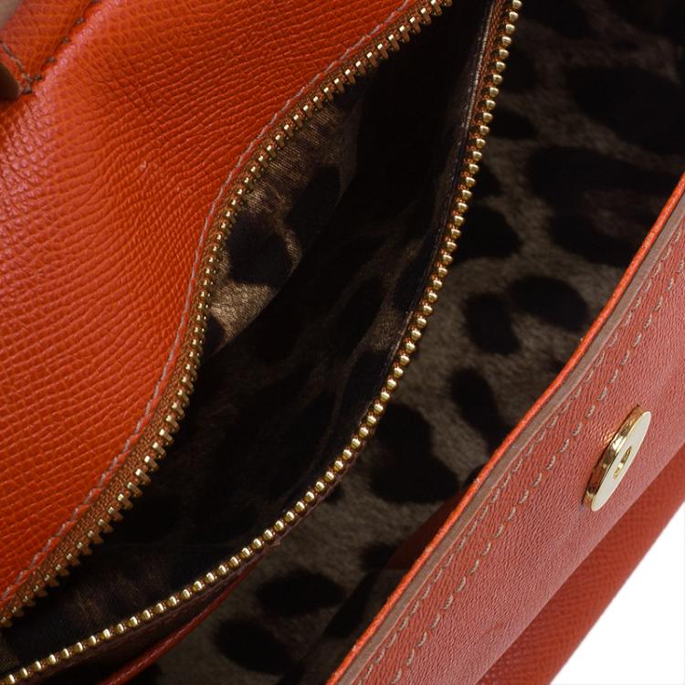 Pre Owned Dolce and Gabbana Orange Leather Medium Miss Sicily Tote