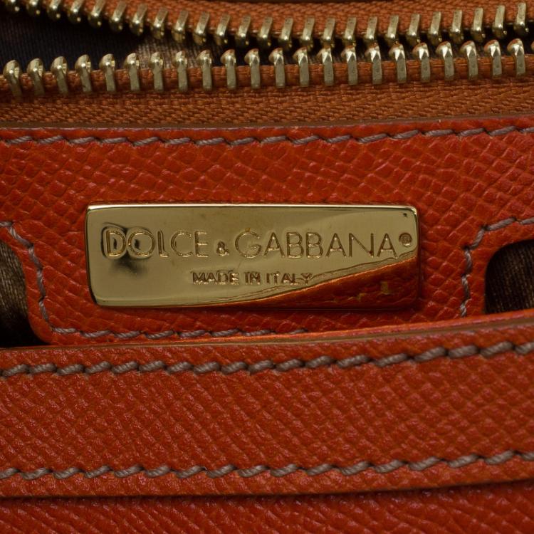 Pre Owned Dolce and Gabbana Orange Leather Medium Miss Sicily Tote
