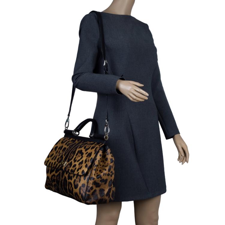 Pre Owned Dolce and Gabbana Leopard Print Coated Canvas Medium Miss Sicily Tote