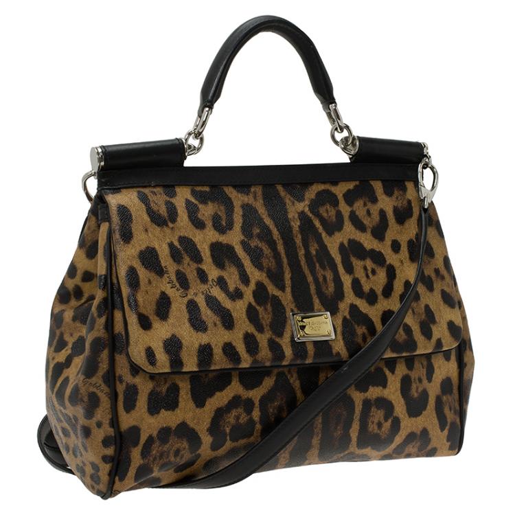 Pre Owned Dolce and Gabbana Leopard Print Coated Canvas Medium Miss Sicily Tote