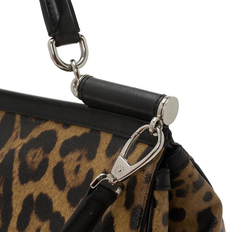 Pre Owned Dolce and Gabbana Leopard Print Coated Canvas Medium Miss Sicily Tote