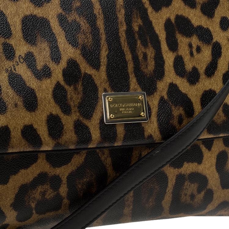 Pre Owned Dolce and Gabbana Leopard Print Coated Canvas Medium Miss Sicily Tote